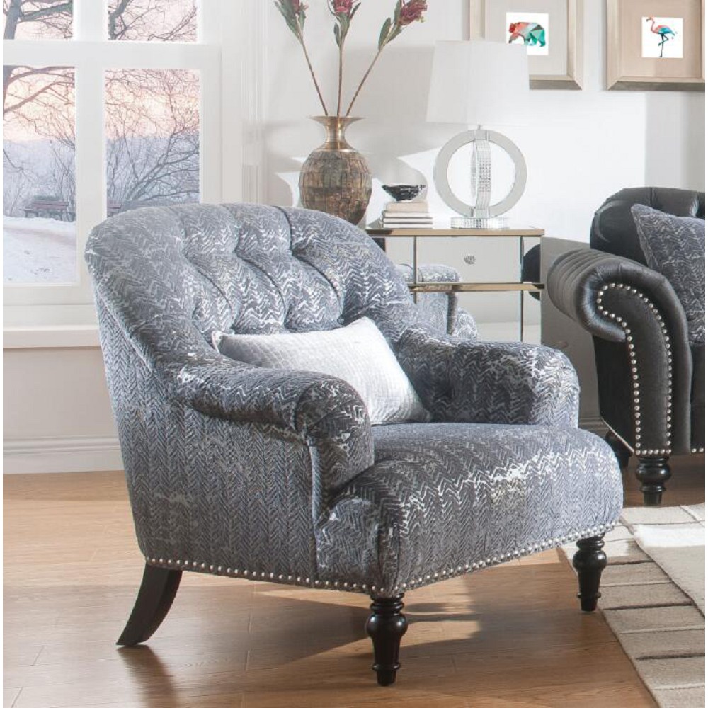ACME Gaura Chair  1 Pillow in Pattern Gray Velvet-Boyel Living